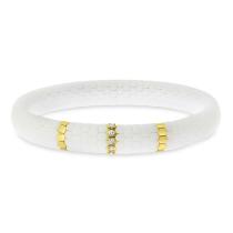 14K Yellow Gold White Ceramic Three Station Stretch Bracelet