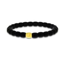 14K Yellow Gold Ceramic Black Barrel Stretch Bracelet