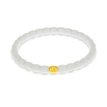 14K Yellow Gold Ceramic White Barrel Stretch Bracelet