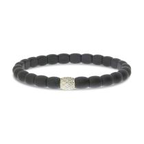 14K Yellow Gold and Diamond Black Ceramic Barrel Stretch Bracelet