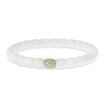 14K Yellow Gold and Diamond White Ceramic Barrel Stretch Bracelet