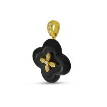 14K Yellow Gold Diamond Black Ceramic Clover Pendant