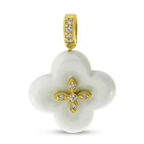 14K Yellow Gold Diamond White Ceramic Clover Pendant