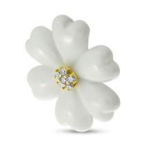 14K Yellow Gold Diamond White Ceramic Floral Pendant