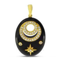 14K Yellow Gold Diamond Black Ceramic Celestial Pendant