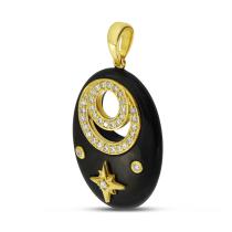 14K Yellow Gold Diamond Black Ceramic Celestial Pendant