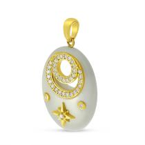 14K Yellow Gold Diamond White Ceramic Celestial Pendant
