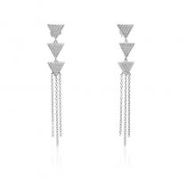 14K White Gold Three Triangle Triple Chain Drop Diamond Fashion Earrings