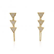 14K Yellow Gold Three Diamond Triangle Chain Post Diamond Fashion Earrings