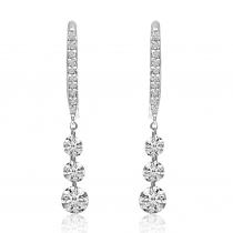 14K White Gold Triple Diamond 1.04 Ct Dashing Diamond Earrings