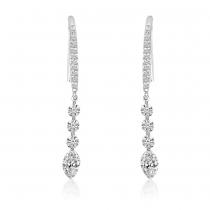 14K White Gold J Hook Round and Marquise .96 ct Dashing Diamond Earrings