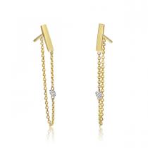 14K Yellow Gold Pierced Diamond Chain Dangling Post Earrings