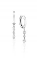 14K White Gold Triple Pierced Oval Diamond Huggie Dashing Diamond Earrings