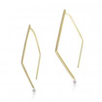 14K Yellow Gold Pierced Diamond Triangle Dashing Diamond Geometric Earrings