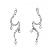 14K White Gold Triple Pierced Diamond Swiggle Dashing Diamond Earring Jacket