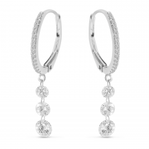 14K White Gold Triple Diamond Dashing Diamond Leverback Earrings