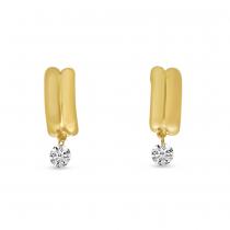 14K Yellow Gold Dashing Diamond Double Row Pierced Diamond Half Huggie Earrings