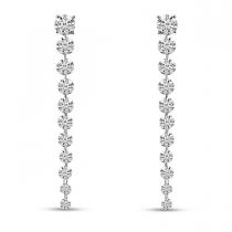 14K White Gold Dashing Diamond Screwback Stud with 11 Pierced Diamonds Dangle Earrings