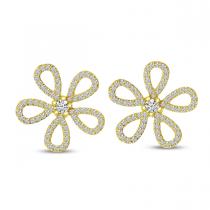 14K Yellow Gold Diamond Flower Post Earrings