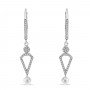 14K White Gold Diamond Leverback and Pearl Dangle Earrings