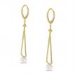 14K Yellow Gold Diamond Leverback and Pearl Long Dangle Earrings