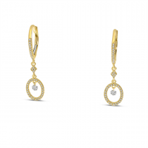 14K Yellow Gold Dashing Diamond Round Dangle Earrings