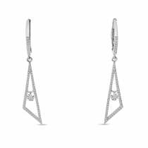 14K White Gold Dashing Diamond Geometric Dangling Triangle Earrings