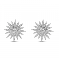 14K White Gold Diamond Starburst Earrings