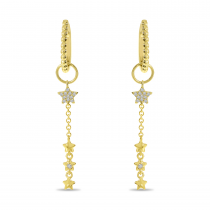 14K Yellow Gold Diamond Star Hoop Dangle Earrings