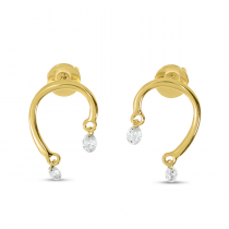 14K Yellow Gold Dashing Diamond Horseshoe Earrings