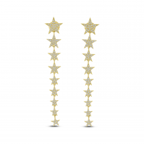14K Yellow Gold Diamond Star Long Earrings