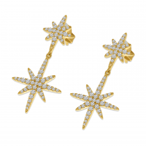 14K Yellow Gold Diamond Double Starburst Earrings