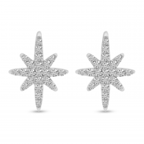 14K White Gold Small Diamond Starburst Earrings