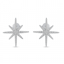 14K White Gold Diamond Starburst Earrings