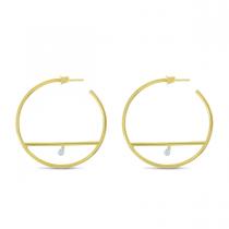 14K Yellow Gold Dashing Diamond Bar Hoop Earrings