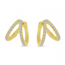 14K Yellow Gold Double Row Diamond Huggie Earrings