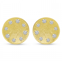 14K Yellow Gold Brushed Diamond Disc Earrings