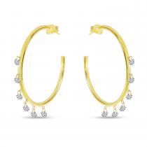 14K Yellow Gold Dashing Diamond 6 Stone Shaker Hoops Earring
