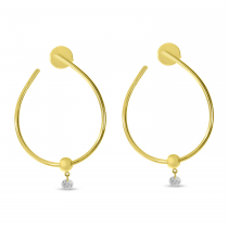 14K Yellow Gold Dashing Diamond Single Diamond Oval Hoop Earrings