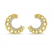 14K Yellow Gold Diamond Chain Link Front Hoop Earrings