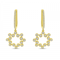 14K Yellow Gold Diamond Bezel Dangle Earrings