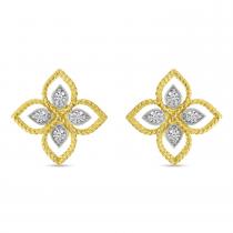 14K Yellow Gold Diamond Floral Millgrain Earrings