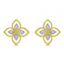 14K Yellow Gold Diamond Floral Millgrain Earrings