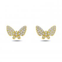 14K Yellow Gold Diamond Butterfly Post Earrings