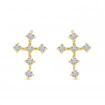 14K Yellow Gold Diamond Mini Cross Stud Earrings