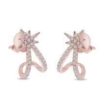 14K Rose Gold Diamond Starburst Huggie Earrings