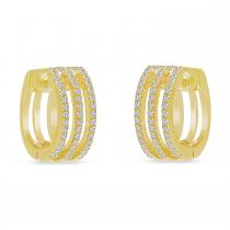 14K Yellow Triple Row Diamond Huggie Earrings