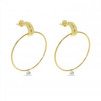 14K Yellow Gold Dashing Diamond Front Hoop Huggie Earrings