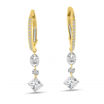 14K Yellow Gold Dashing Diamond Fancy Marquise, Round and Princess Earrings
