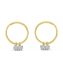 14K Yellow Gold Dashing Diamond Double Front Hoop Earrings
